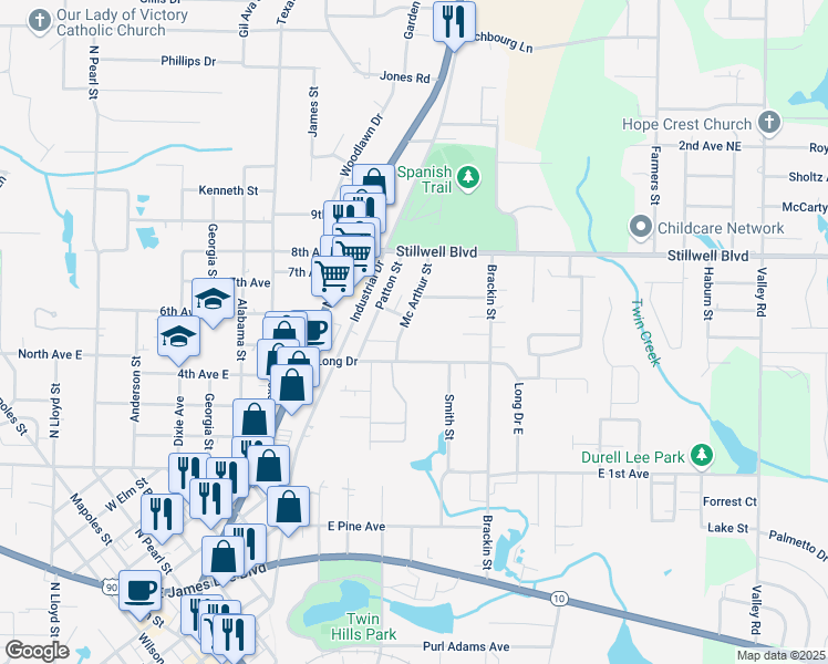 map of restaurants, bars, coffee shops, grocery stores, and more near 152 Patch Avenue in Crestview