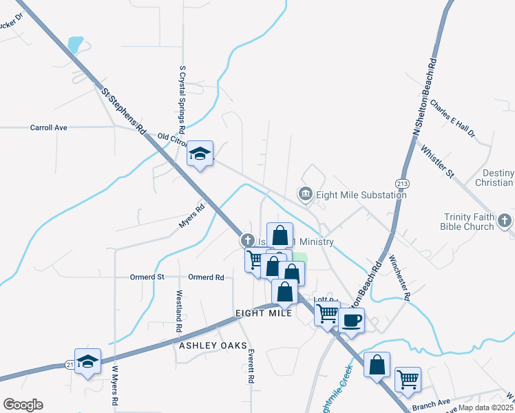 map of restaurants, bars, coffee shops, grocery stores, and more near 330 Love Avenue in Prichard