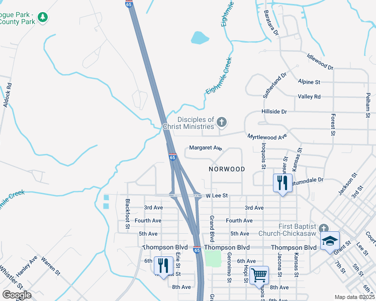 map of restaurants, bars, coffee shops, grocery stores, and more near 80 Margaret Avenue in Chickasaw