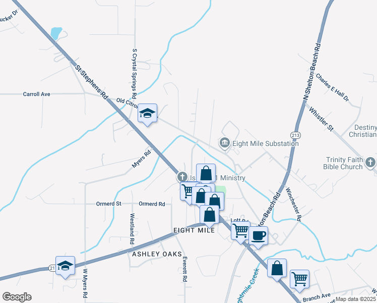 map of restaurants, bars, coffee shops, grocery stores, and more near 330 Love Avenue in Prichard
