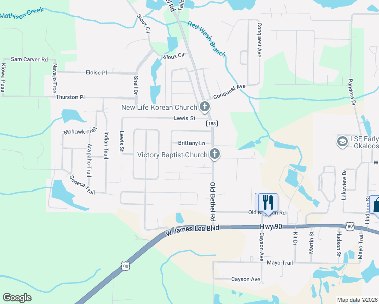 map of restaurants, bars, coffee shops, grocery stores, and more near 213 Brittany Lane in Crestview