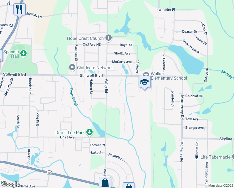 map of restaurants, bars, coffee shops, grocery stores, and more near 208 Eleases Crossing in Crestview