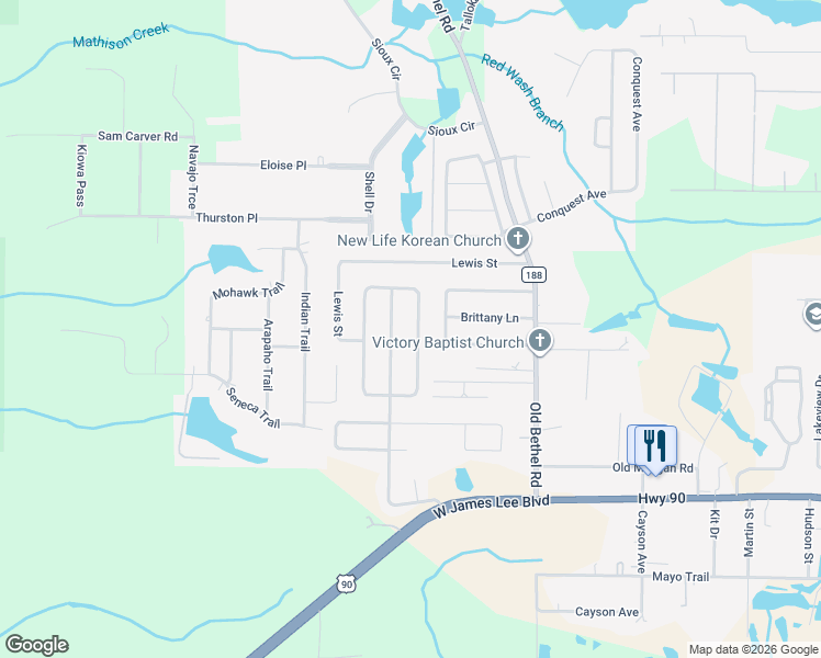 map of restaurants, bars, coffee shops, grocery stores, and more near 5451 Lee Farm Boulevard in Crestview
