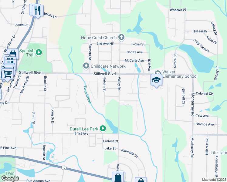map of restaurants, bars, coffee shops, grocery stores, and more near 2914 Douglass Avenue in Crestview