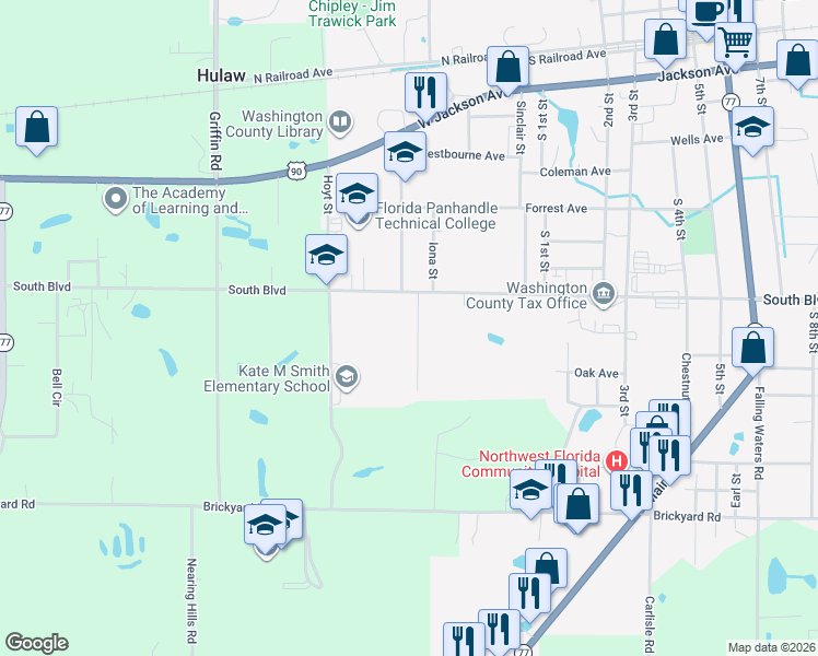 map of restaurants, bars, coffee shops, grocery stores, and more near 814 Maple Street in Chipley