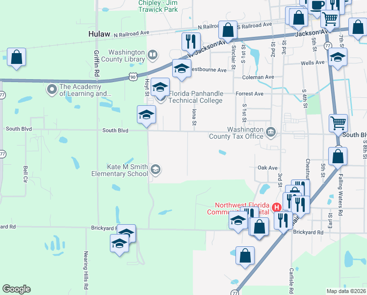 map of restaurants, bars, coffee shops, grocery stores, and more near 814 Maple Street in Chipley