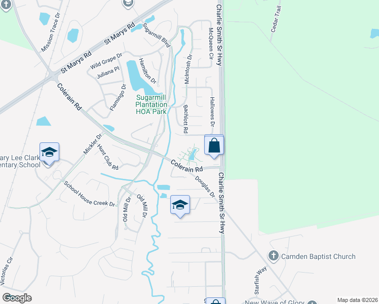map of restaurants, bars, coffee shops, grocery stores, and more near 11919 Colerain Road in St. Marys