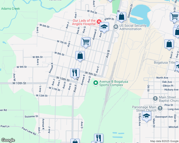 map of restaurants, bars, coffee shops, grocery stores, and more near 841 Avenue D in Bogalusa