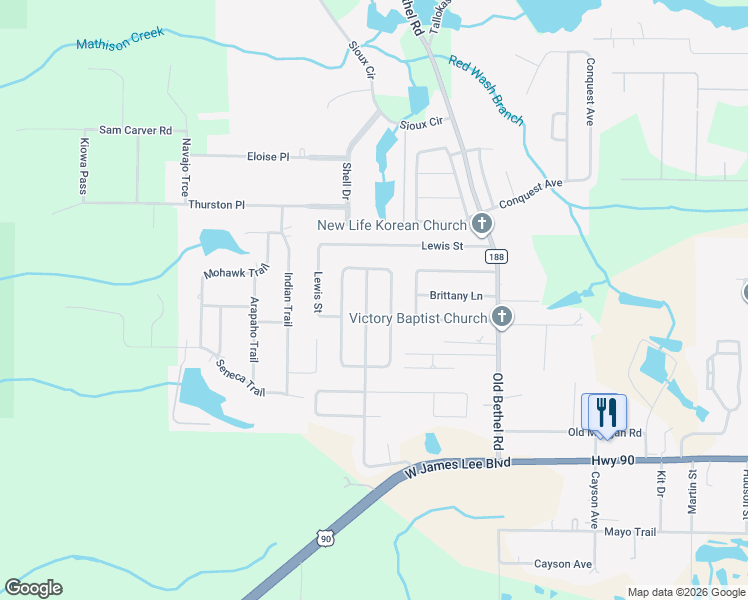 map of restaurants, bars, coffee shops, grocery stores, and more near 5451 Lee Farm Boulevard in Crestview