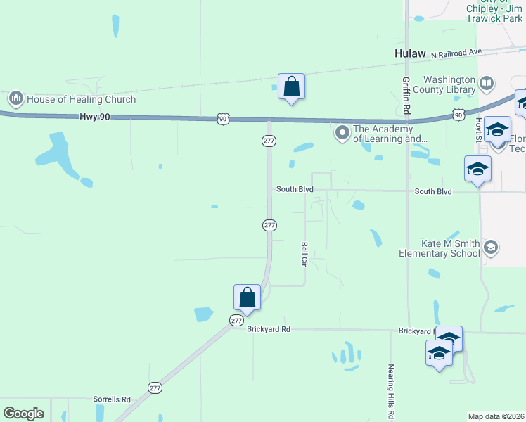 map of restaurants, bars, coffee shops, grocery stores, and more near 816 Highway 277 in Chipley