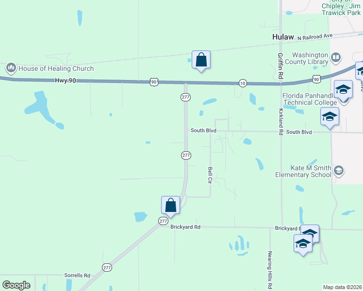 map of restaurants, bars, coffee shops, grocery stores, and more near 816 Highway 277 in Chipley