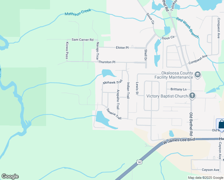 map of restaurants, bars, coffee shops, grocery stores, and more near 108 Chippewa Trail in Crestview