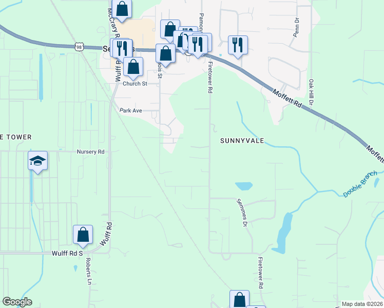 map of restaurants, bars, coffee shops, grocery stores, and more near 3819 Firetower Road in Semmes