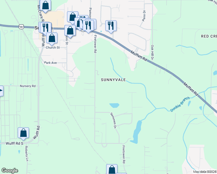 map of restaurants, bars, coffee shops, grocery stores, and more near 3819 Firetower Road in Semmes