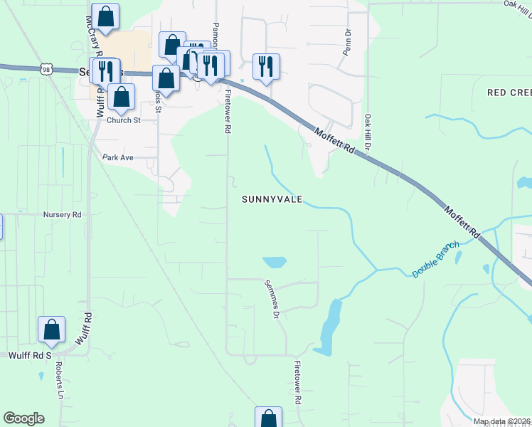 map of restaurants, bars, coffee shops, grocery stores, and more near 3819 Firetower Road in Semmes