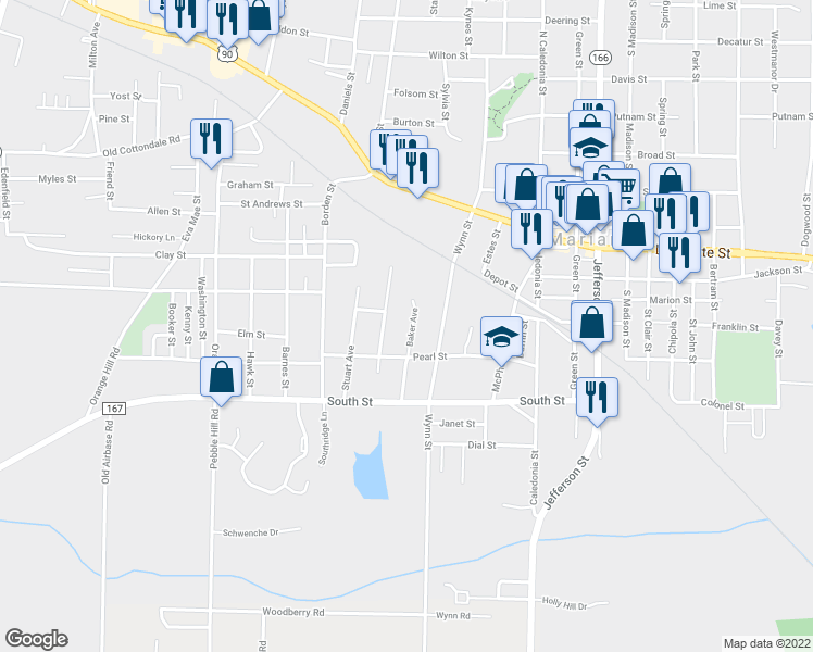map of restaurants, bars, coffee shops, grocery stores, and more near 2835 Baker Avenue in Marianna