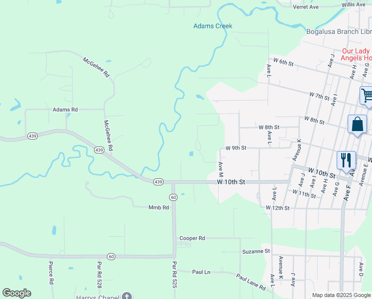map of restaurants, bars, coffee shops, grocery stores, and more near 903 Patterson Drive in Bogalusa