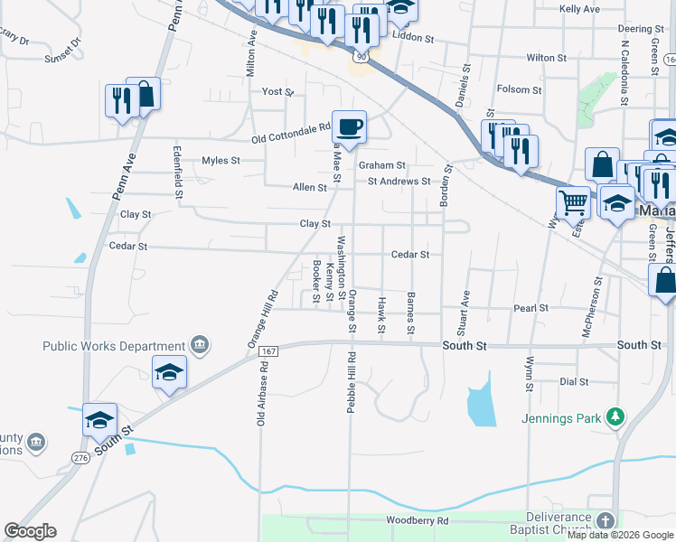 map of restaurants, bars, coffee shops, grocery stores, and more near 2849 Orange Street in Marianna
