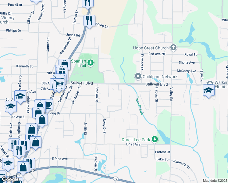 map of restaurants, bars, coffee shops, grocery stores, and more near 315 Dahlquist Drive in Crestview
