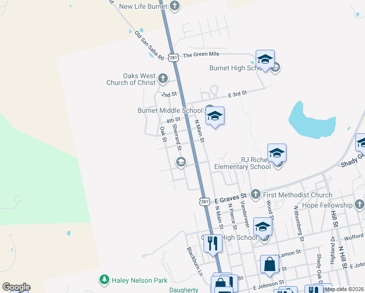 map of restaurants, bars, coffee shops, grocery stores, and more near 1301 Sherrard Street in Burnet