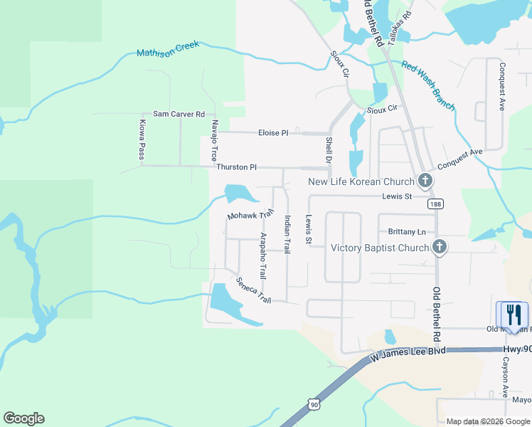map of restaurants, bars, coffee shops, grocery stores, and more near 103 Mohawk Trail in Crestview