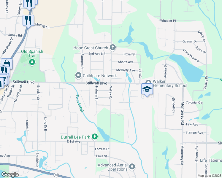 map of restaurants, bars, coffee shops, grocery stores, and more near 918 Valley Road in Crestview