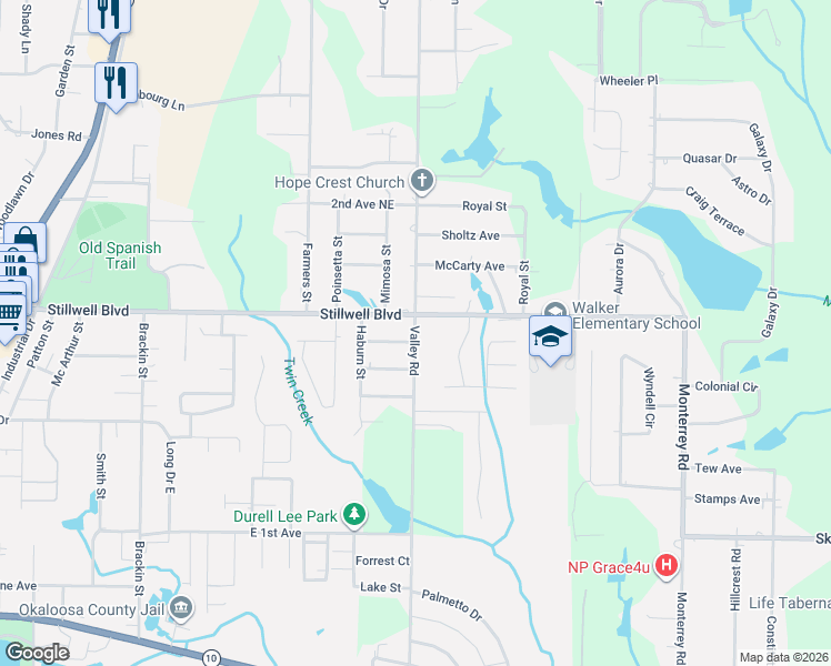 map of restaurants, bars, coffee shops, grocery stores, and more near 918 Valley Road in Crestview