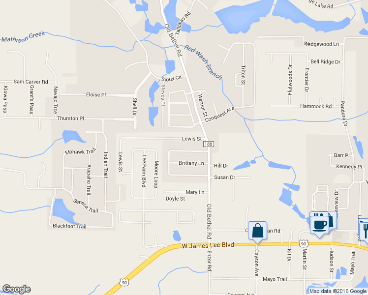 map of restaurants, bars, coffee shops, grocery stores, and more near 114 Springwood Circle in Crestview