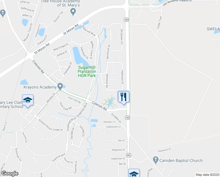 map of restaurants, bars, coffee shops, grocery stores, and more near 202 Hallowes Drive South in Saint Marys