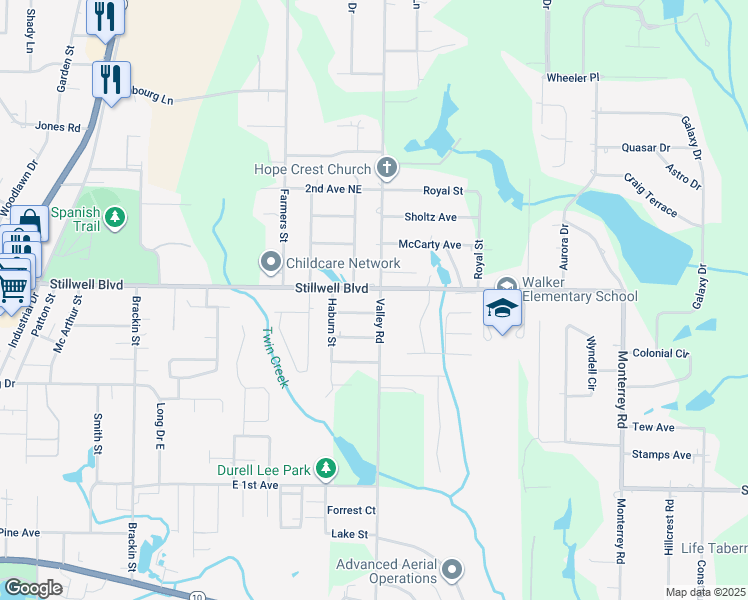 map of restaurants, bars, coffee shops, grocery stores, and more near 918 Valley Road in Crestview