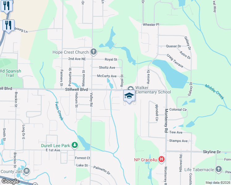 map of restaurants, bars, coffee shops, grocery stores, and more near 2972 Stillwell Boulevard in Crestview