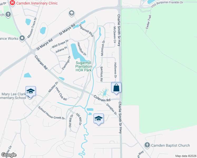 map of restaurants, bars, coffee shops, grocery stores, and more near 106 Hallowes Drive South in St. Marys