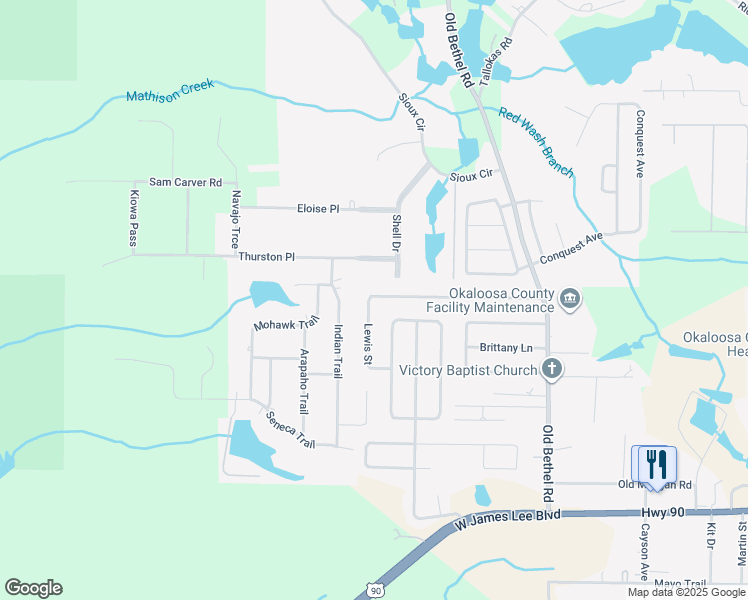 map of restaurants, bars, coffee shops, grocery stores, and more near 2264 Lewis Street in Crestview