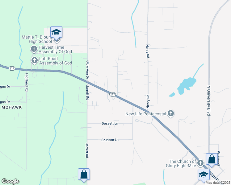 map of restaurants, bars, coffee shops, grocery stores, and more near 5032 Lott Road in Prichard
