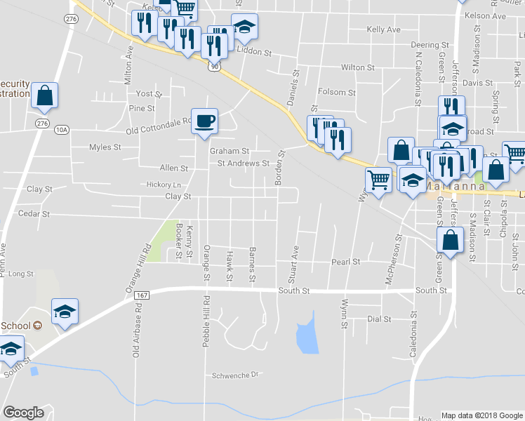 map of restaurants, bars, coffee shops, grocery stores, and more near 2857 Glenn Street in Marianna