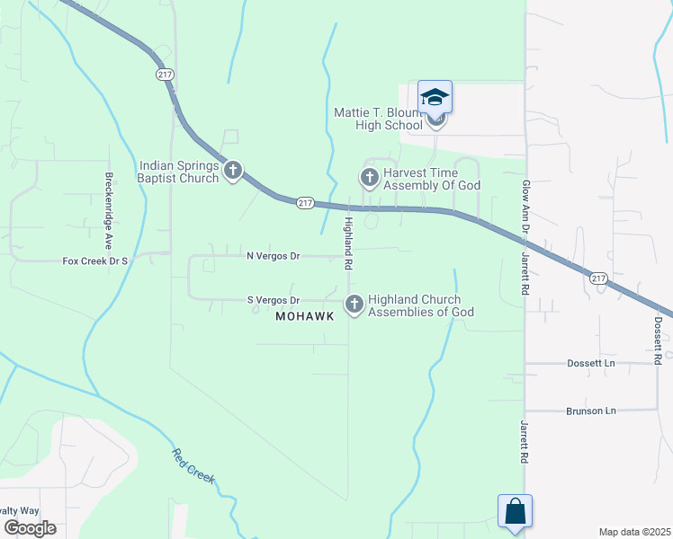 map of restaurants, bars, coffee shops, grocery stores, and more near 4266-4644 Highland Road in Mobile County