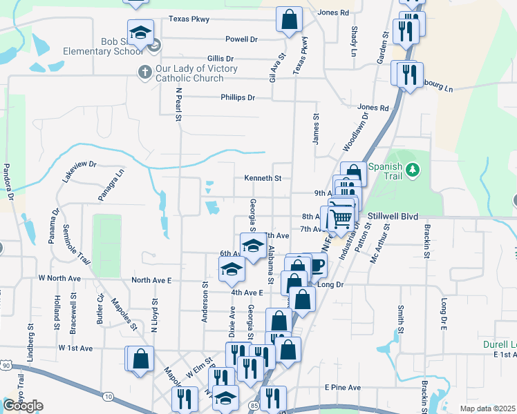 map of restaurants, bars, coffee shops, grocery stores, and more near 898 Georgia Street in Crestview