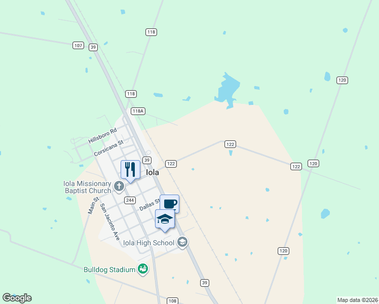 map of restaurants, bars, coffee shops, grocery stores, and more near 6678 122 in Iola