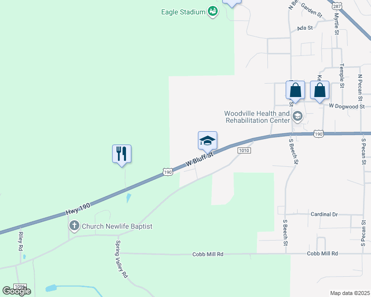 map of restaurants, bars, coffee shops, grocery stores, and more near in Woodville