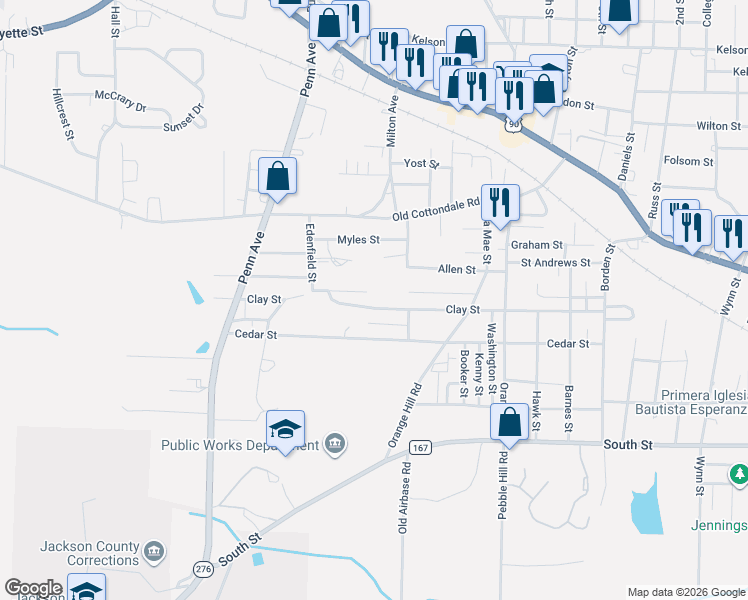 map of restaurants, bars, coffee shops, grocery stores, and more near 4142-4182 Clay Street in Marianna