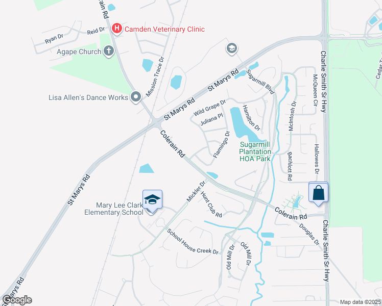 map of restaurants, bars, coffee shops, grocery stores, and more near 101 Mill Creek Drive in St. Marys