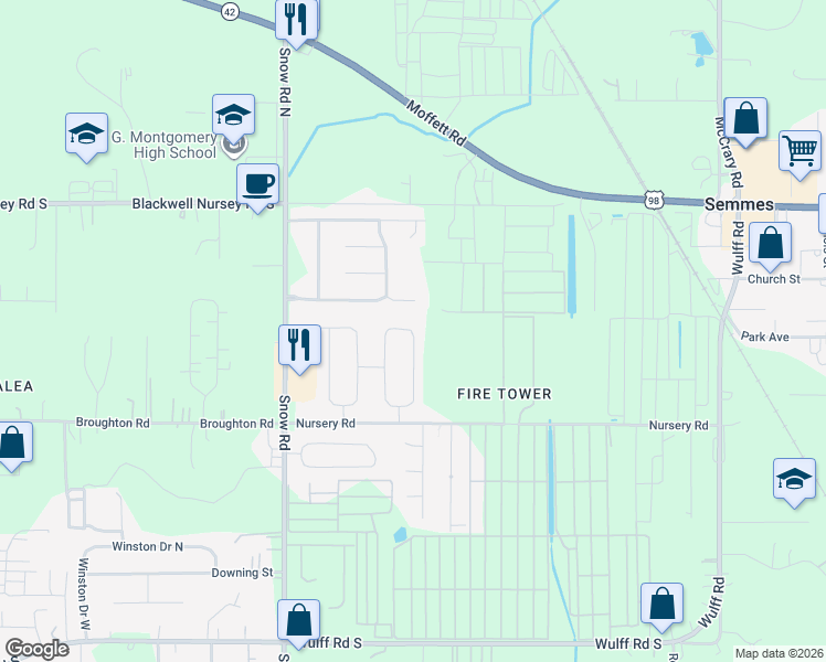 map of restaurants, bars, coffee shops, grocery stores, and more near 3986 Harmony Ridge Circle West in Semmes