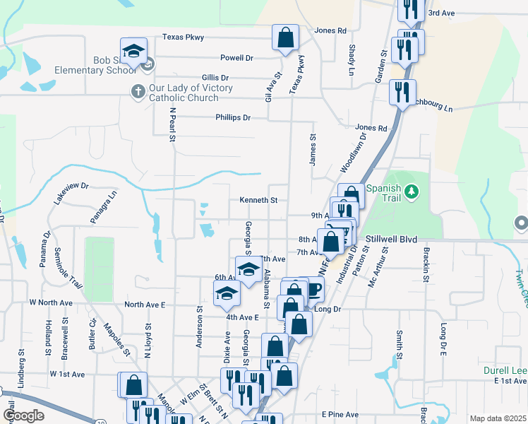 map of restaurants, bars, coffee shops, grocery stores, and more near 898 Georgia Street in Crestview