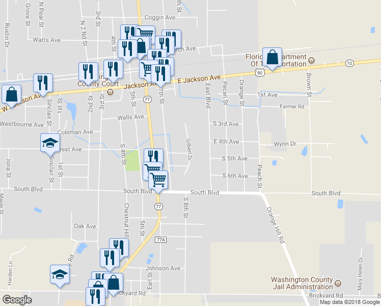 map of restaurants, bars, coffee shops, grocery stores, and more near 137 Gilbert Drive in Chipley