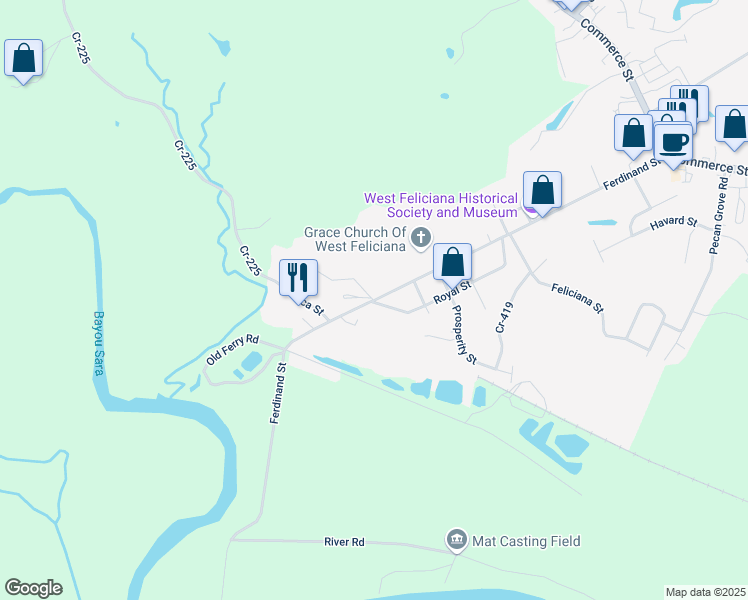 map of restaurants, bars, coffee shops, grocery stores, and more near in Saint Francisville