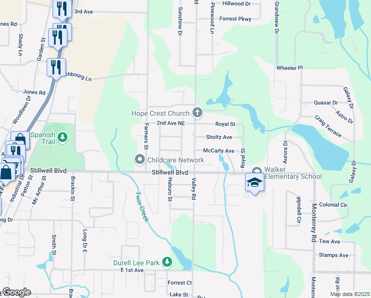 map of restaurants, bars, coffee shops, grocery stores, and more near 5525 Mimosa Street in Crestview