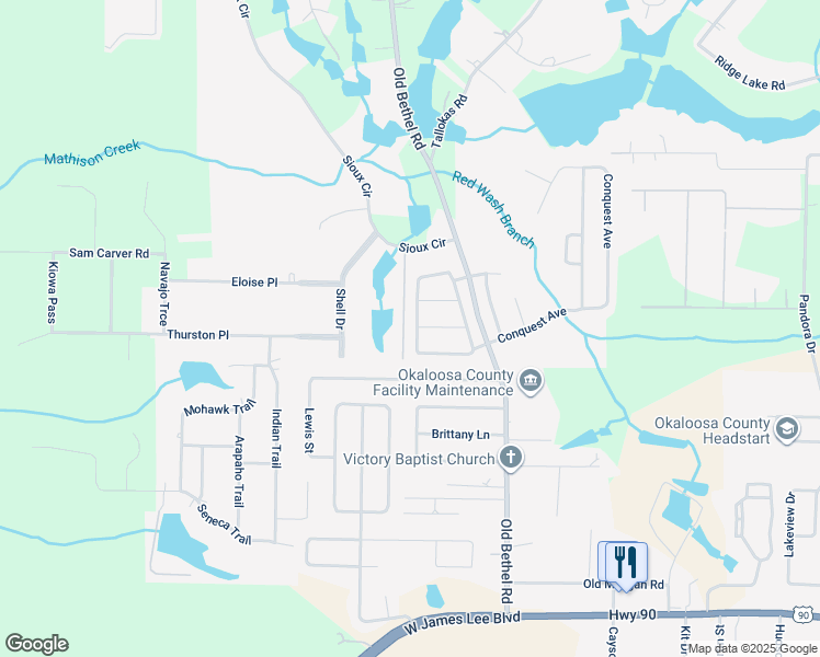 map of restaurants, bars, coffee shops, grocery stores, and more near 243 Paradise Palm Circle in Crestview