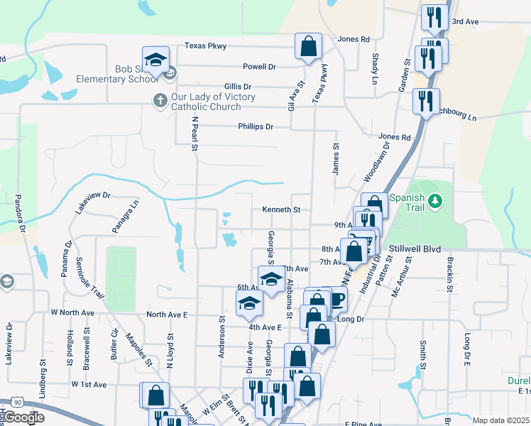 map of restaurants, bars, coffee shops, grocery stores, and more near 997 Georgia Street in Crestview