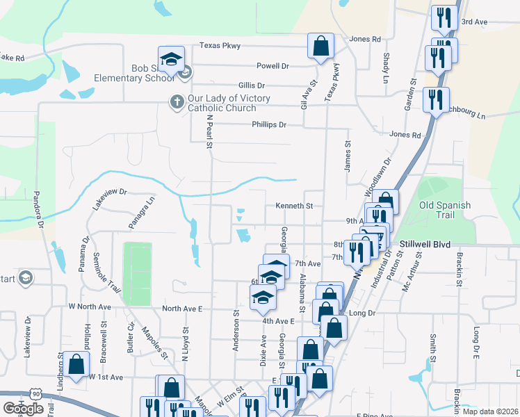 map of restaurants, bars, coffee shops, grocery stores, and more near 355 Walter Avenue in Crestview