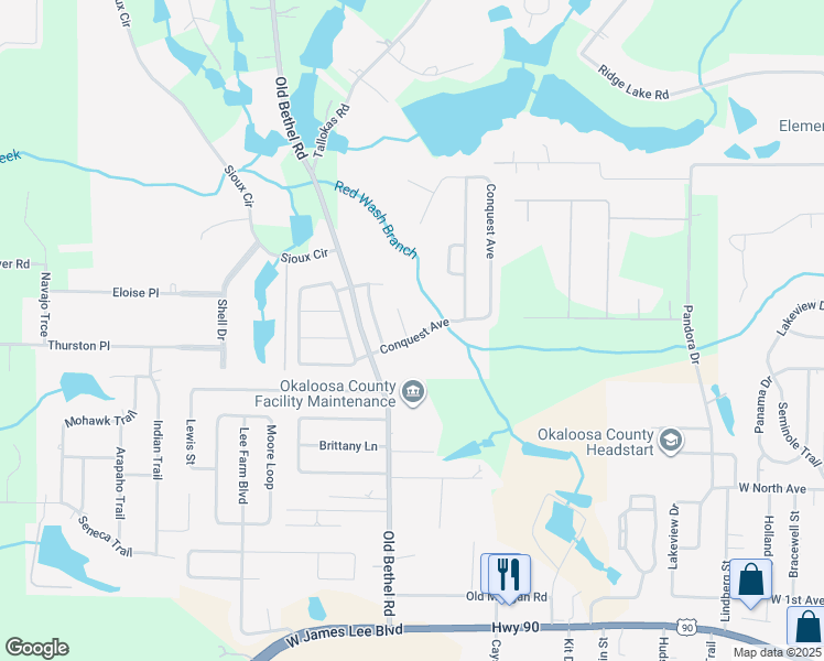 map of restaurants, bars, coffee shops, grocery stores, and more near 402 Tobago Court in Crestview
